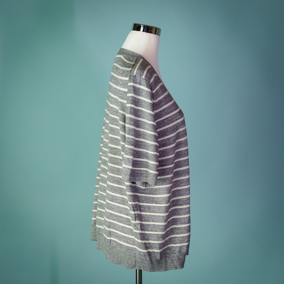 Talbots 3X Gray White Metallic Stripe Cardigan - Picture 3 of 5